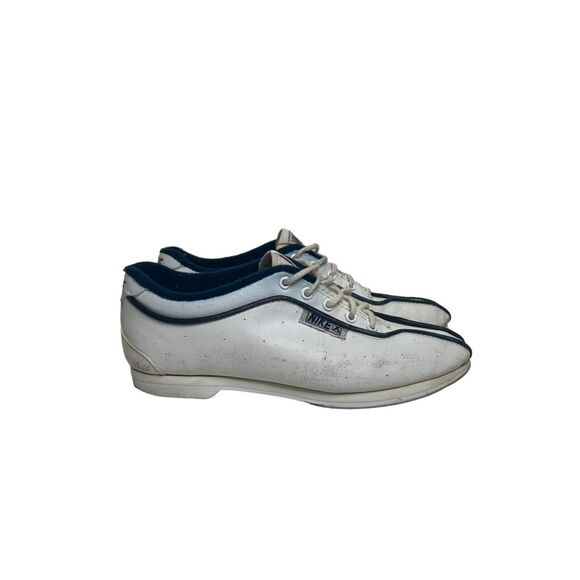 Nike X Vintage 80s Lace Up Bowling Shoes Split Toe White Blue Womens 6 - Picture 3 of 11